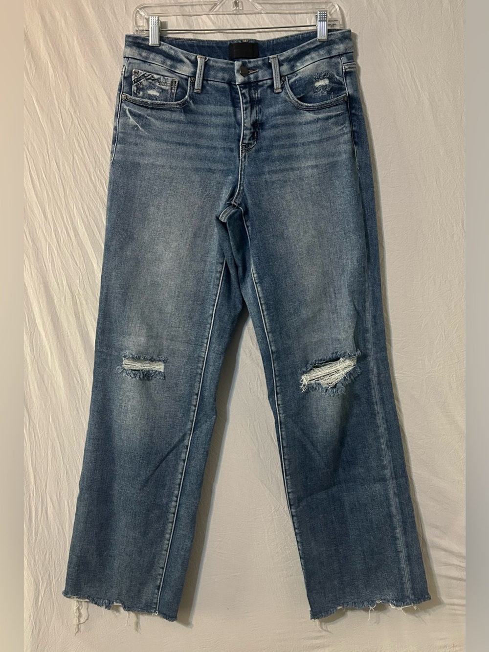Buckle Black No 53 High Rise Wide Leg Distressed Jeans mid wash Raw Hem 28 x 34